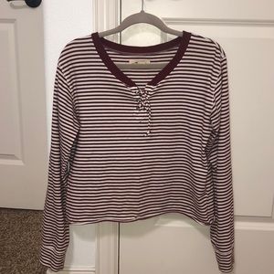 maroon and white long sleeve